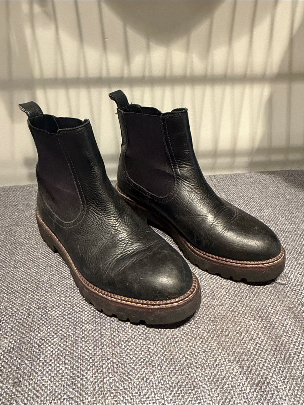 Women’s Black Leather Boots with Lug Sole